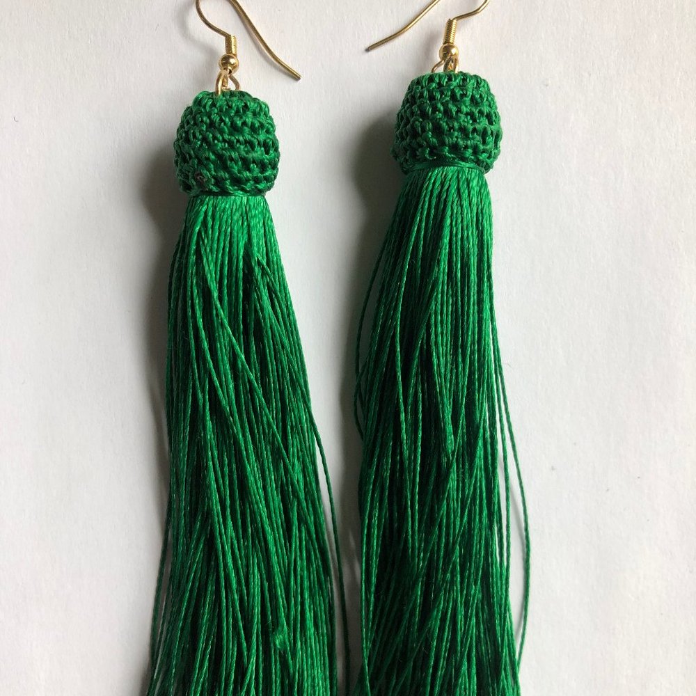Vedern Long Green Tassel Fringe Earrings (Etsy)